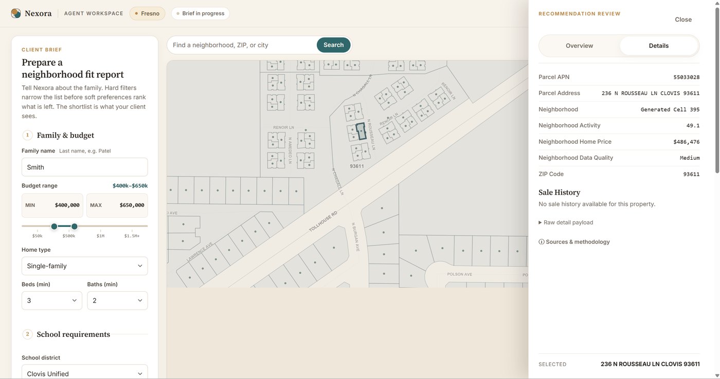 A single-parcel detail panel: APN, address, neighborhood cell, modeled price, and a data-quality label.